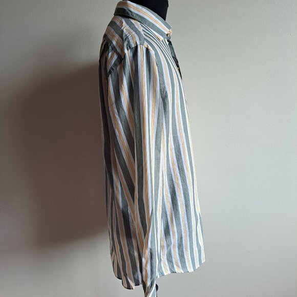 NEW Stenstroms Striped Green Orange Button Down Linen Cotton Dress Shirt Size L - Picture 6 of 16